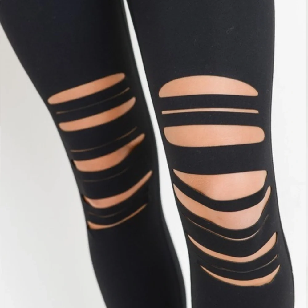 NEW Black Distressed Leggings knee soft grunge